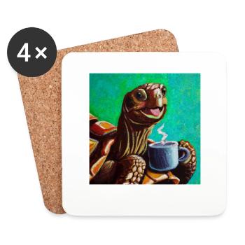 Peinture à l’huile Happy Turtle Turtle - Dessous de verre (lot de 4) - blanc - Devant