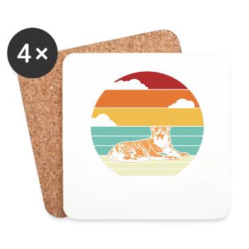 Rétro King Tiger Wildcat Big Cat Sibérien - Dessous de verre (lot de 4) - blanc - Devant
