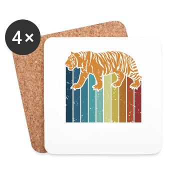 Rétro Big Cat King Tiger Wildcat Sibérien - Dessous de verre (lot de 4) - blanc - Devant
