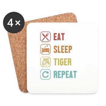 Eat Sleep Tiger Repeat Wildkatze Raubkatze - Untersetzer (4er-Set) - Weiß - Vorne