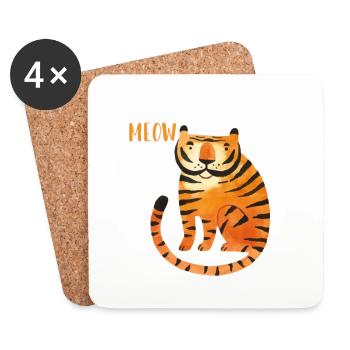Miaou Chat sauvage Grand chat Roi Tigre Sibérien - Dessous de verre (lot de 4) - blanc - Devant