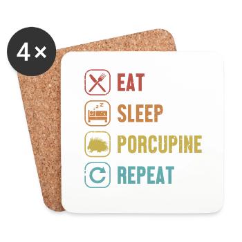 Manger dormir porc-épic répéter Hystricidae amant - Dessous de verre (lot de 4) - blanc - Devant