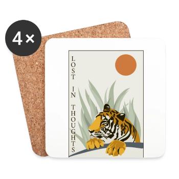 Perdu dans ses pensées Chat sauvage Big Cat Sibérien - Dessous de verre (lot de 4) - blanc - Devant