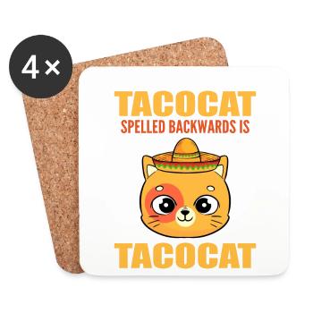 Tacocat Spelled Backwards Kitty Kitten - Coasters (set of 4) - white - Front