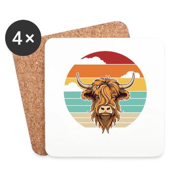 Retro Highland vache éleveur de bovins écossais - Dessous de verre (lot de 4) - blanc - Devant