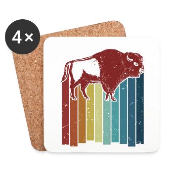 Retro Buffalo American Bison Bovinae Lover Bison - Coasters (set of 4) - white - Front