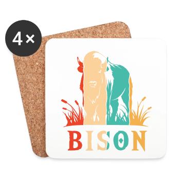 Retro Buffalo American Bison Bovinae Lover Bison - Coasters (set of 4) - white - Front