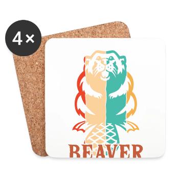 Rétro Eurasien Castor Canadensis Nord-Américain - Dessous de verre (lot de 4) - blanc - Devant