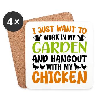 Ich will nur Arbeit In Meinem Garten Treffpunkt Mit Hühnchen - Untersetzer (4er-Set) - Weiß - Vorne