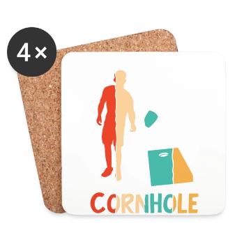 Plateaux de jeu rétro Pouf Cornhole professionnel - Dessous de verre (lot de 4) - blanc - Devant