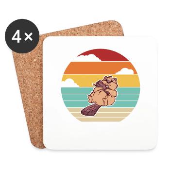 Rétro Nord-Américain Eurasien Castor Canadensis - Dessous de verre (lot de 4) - blanc - Devant