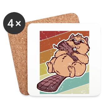 Rétro Eurasien Castor Canadensis Nord-Américain - Dessous de verre (lot de 4) - blanc - Devant