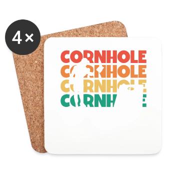 Cornhole Retro Text Plateau de jeu Sac de haricots Cornhole - Dessous de verre (lot de 4) - blanc - Devant