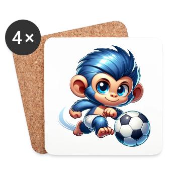 Singe mignon jouant au football enfants bébés cadeau - Dessous de verre (lot de 4) - blanc - Devant