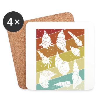 Sac à coquillages rétro Bivalvia Shell Hunter Seashell - Dessous de verre (lot de 4) - blanc - Devant