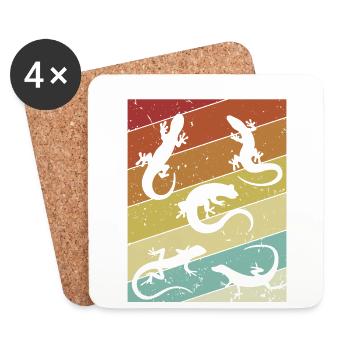 Retro Crested Lizard Gekkota Gecko Expert Leopard - Coasters (set of 4) - white - Front