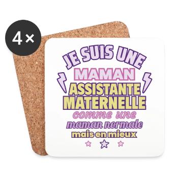 Maman assistante maternelle, cadeau fête des mères - Dessous de verre (lot de 4) - blanc - Devant