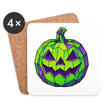 Green Purple Halloween Mosaic Pumpkin - Coasters (set of 4) - white - Front