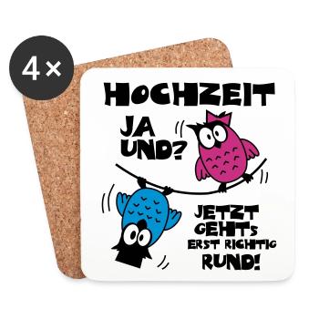 Eulen Hochzeit - ja und? - Untersetzer (4er-Set) - Weiß - Vorne