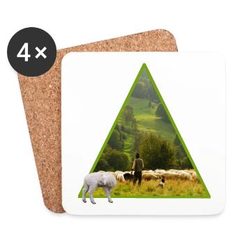 sheep with shepherd - Coasters (set of 4) - white - Front