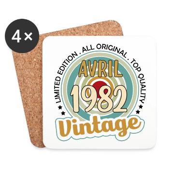 Vintage Flourish Birthday Gift April 1982 - Coasters (set of 4) - white - Front