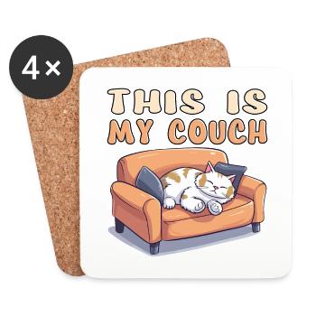 Cat Couch Sofa Funny Humor Typical Cartoon - Coasters (set of 4) - white - Front