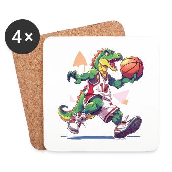 Basketball Dinosaure T-Rex Player Sports Cartoon - Dessous de verre (lot de 4) - blanc - Devant