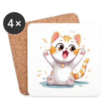 Cat laughs happy happy kitten cartoon - Coasters (set of 4) - white - Front