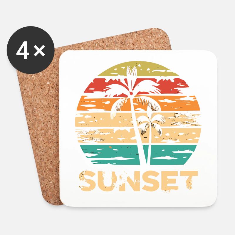Retro-Sonnenuntergangskunst - Untersetzer (4er-Set) - Weiß