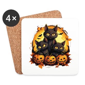 Halloween Katzen Kürbis Kostüm Gruselig Horror - Untersetzer (4er-Set) - Weiß - Vorne