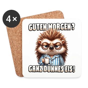 Guten Morgen? Ganz dünnes Eis - Igel mit Kaffee - Untersetzer (4er-Set) - Weiß - Vorne
