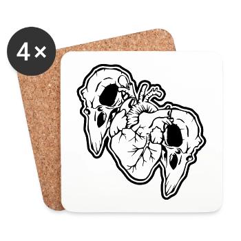 Crow skulls and heart Halloween - Coasters (set of 4) - white - Front