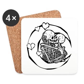 Squelettes amoureux lune cœur - Dessous de verre (lot de 4) - blanc - Devant