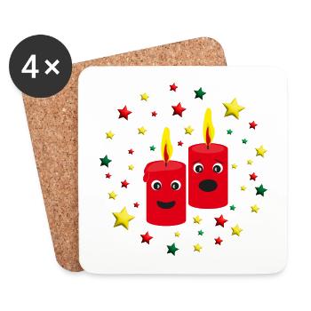 2. Adventskerzen mit Sternen. - Untersetzer (4er-Set) - Weiß - Vorne