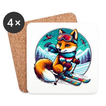 Fuchs mit Ski - Untersetzer (4er-Set) - Weiß - Vorne