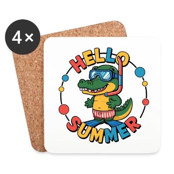 Hallo Sommer kleines Krokodil mit Taucherbrille - Untersetzer (4er-Set) - Weiß - Vorne