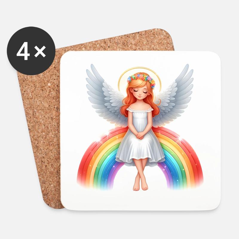 Engel sitzt auf Regenbogen - Untersetzer (4er-Set) - Weiß