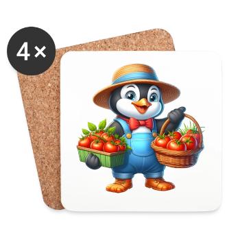 Gärtnerpinguin Stolzer Erntehelfer 🐧🌱 - Untersetzer (4er-Set) - Weiß - Vorne
