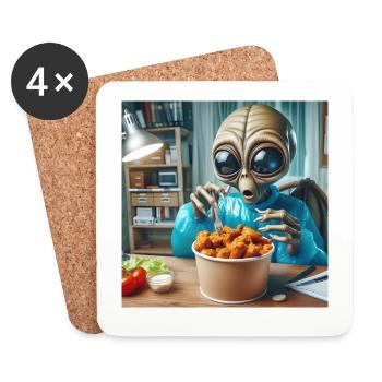 Alien entdeckt leckere Chicken Wings - Untersetzer (4er-Set) - Weiß - Vorne