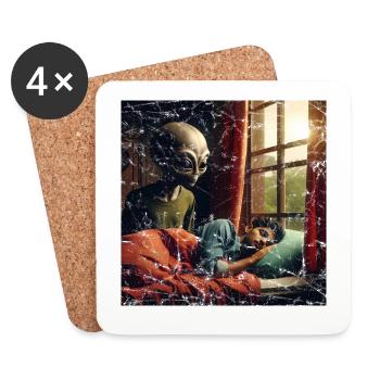 Un extraterrestre surveille un homme endormi - Dessous de verre (lot de 4) - blanc - Devant