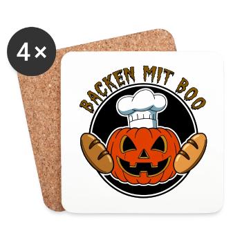 Citrouille d’Halloween avec chapeau de boulanger et pains - Dessous de verre (lot de 4) - blanc - Devant