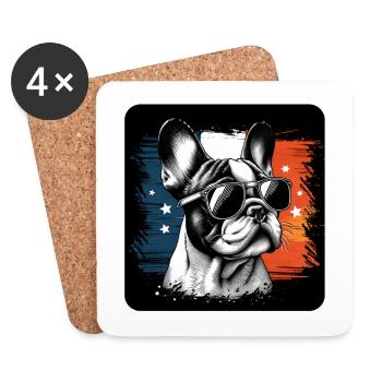 Bouledogue français Frenchie avec lunettes de soleil - Dessous de verre (lot de 4) - blanc - Devant