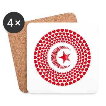 Tunisie Tunisie ⵜⵓⵏⴻⵙ Love Heart Mandala - Dessous de verre (lot de 4) - blanc - Devant