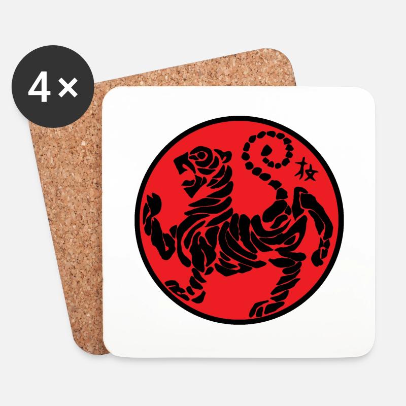 Shotokan Tiger schwarz auf rot - Untersetzer (4er-Set) - Weiß