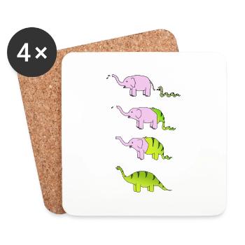 dinosaur snake elephant - Coasters (set of 4) - white - Front