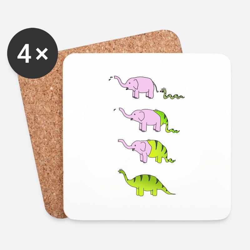 Dinosaurier Schlange Elefant - Untersetzer (4er-Set) - Weiß