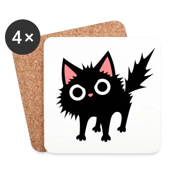 Schwarze Katze - Untersetzer (4er-Set) - Weiß - Vorne