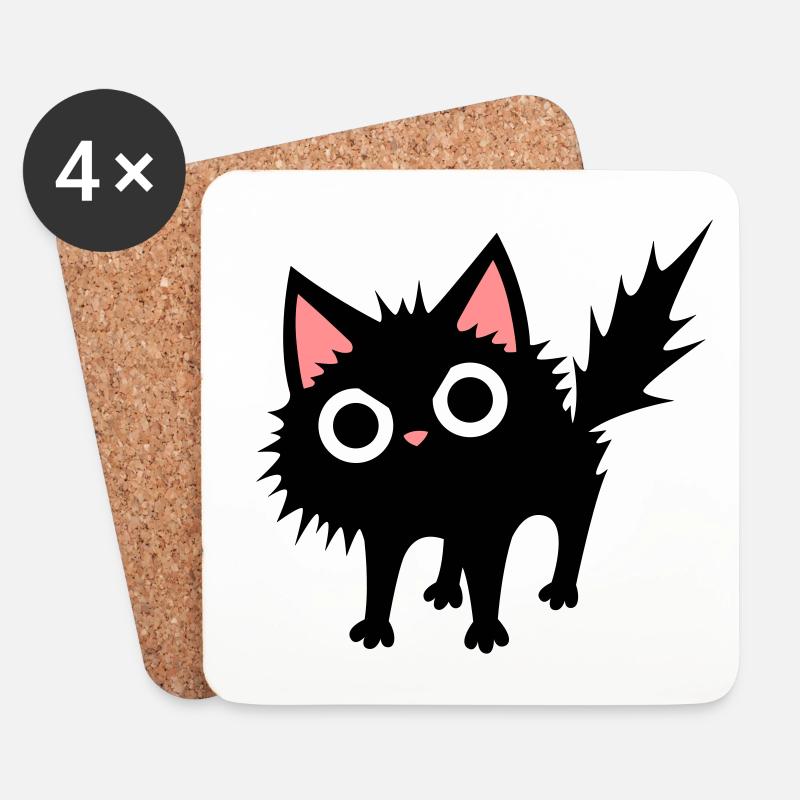 Schwarze Katze - Untersetzer (4er-Set) - Weiß