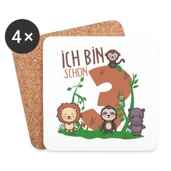 3. Geburtstag Safari Zoo Tiere Kinder 3 Jahre - Untersetzer (4er-Set) - Weiß - Vorne
