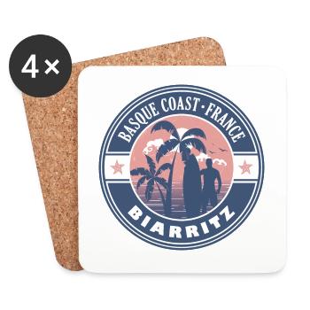 Biarritz Côte Basque France Été Surf Design - Dessous de verre (lot de 4) - blanc - Devant